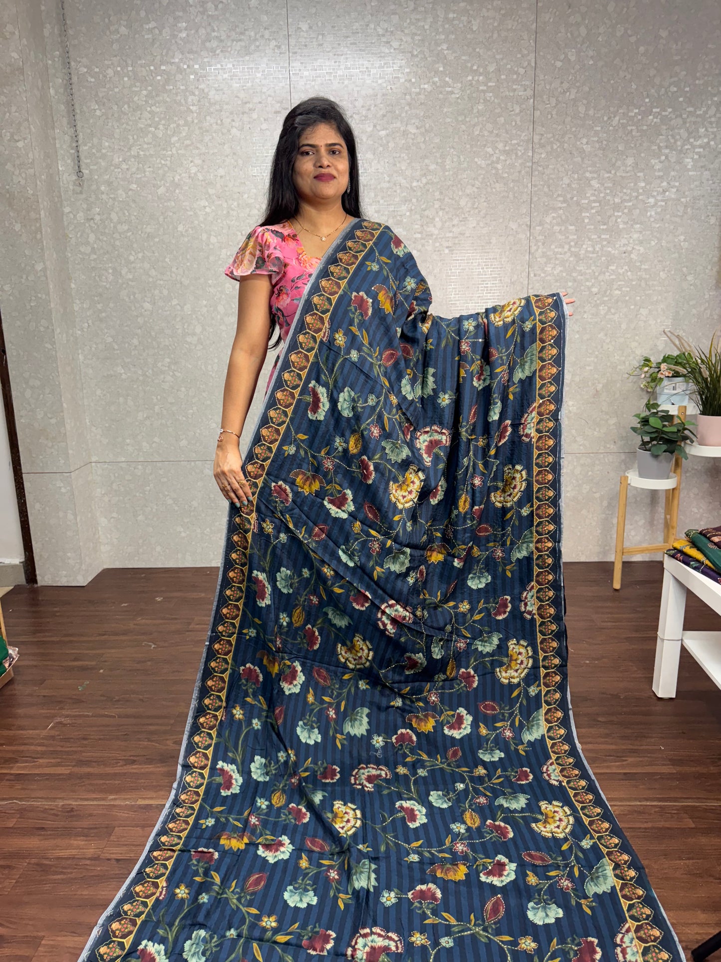 Dola silk Kantha work saree-SR1106E