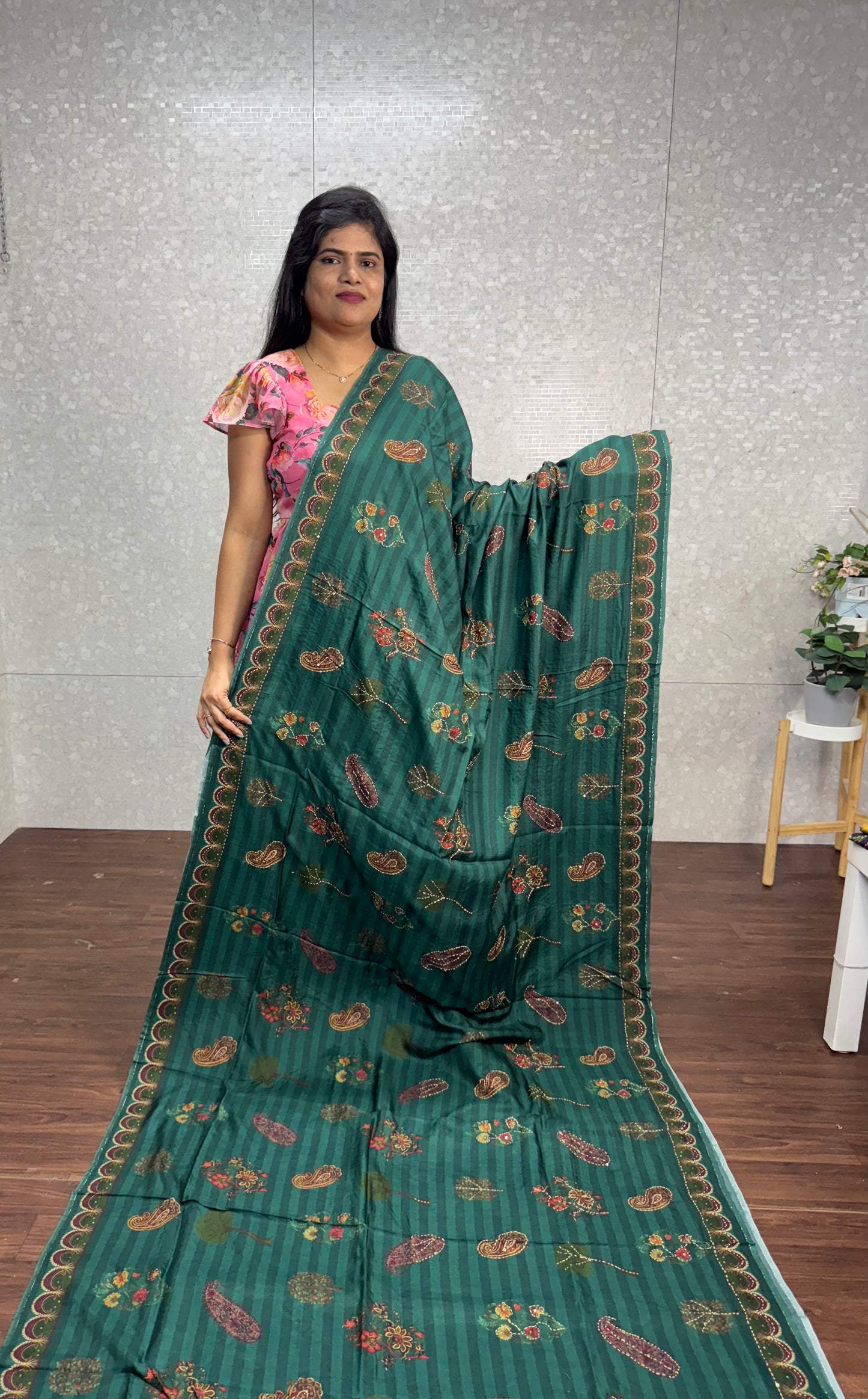 Dola silk Kantha work saree-SR1106D
