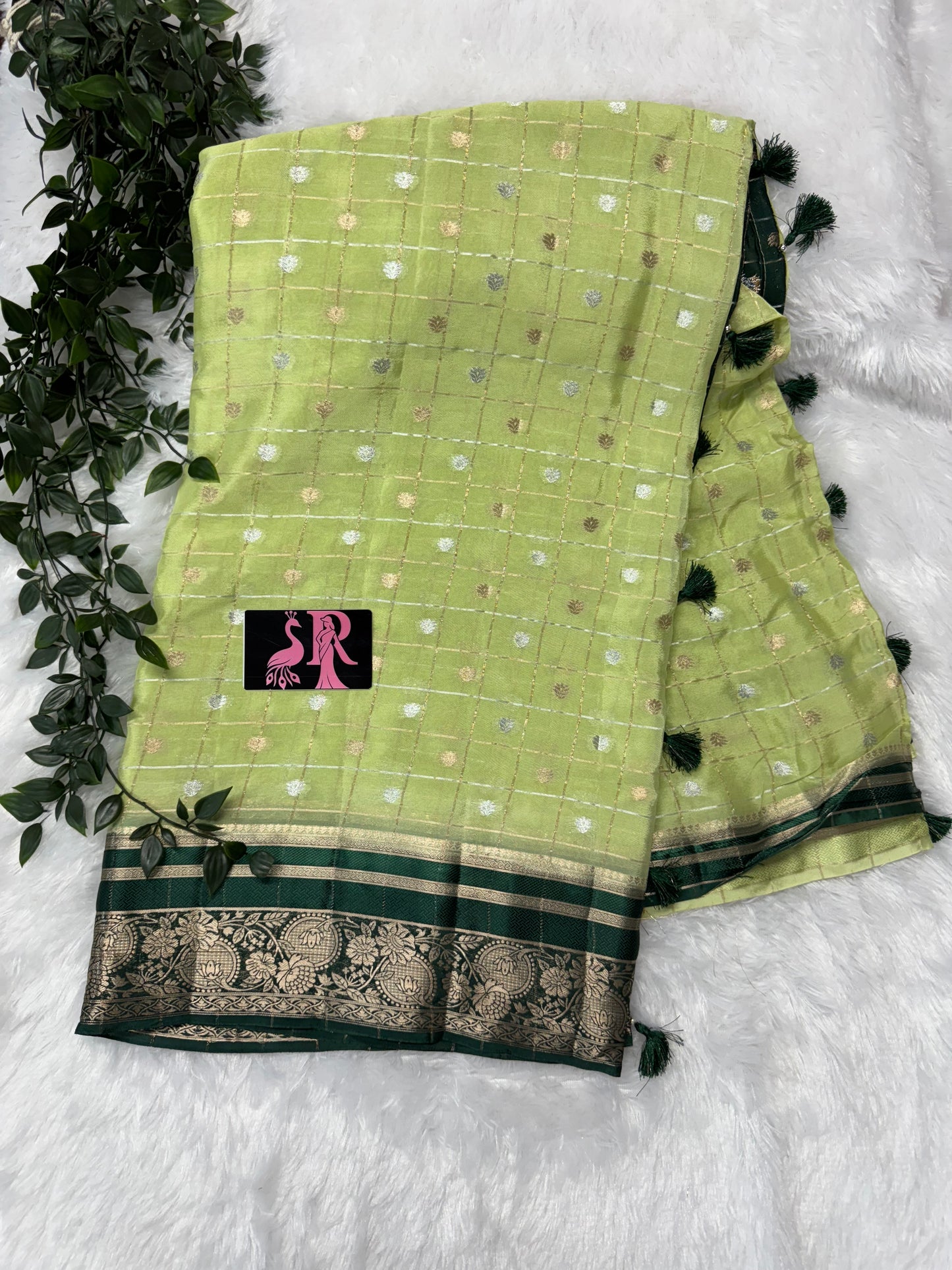 Pure chinnon zari checks-SR1041D