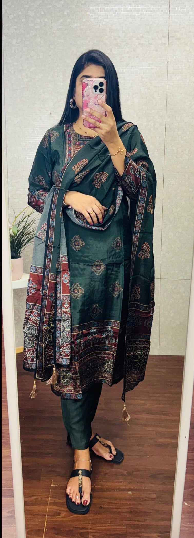 Crepe silk ajrakh suit set-SRX007