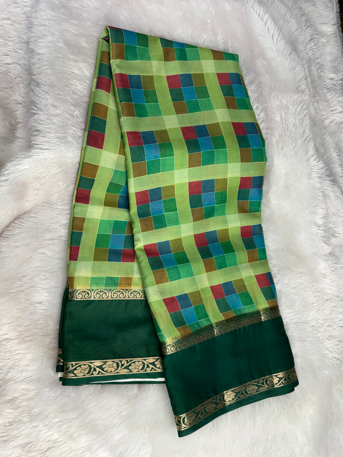 Mysore crepe madras checks saree-SR1328C