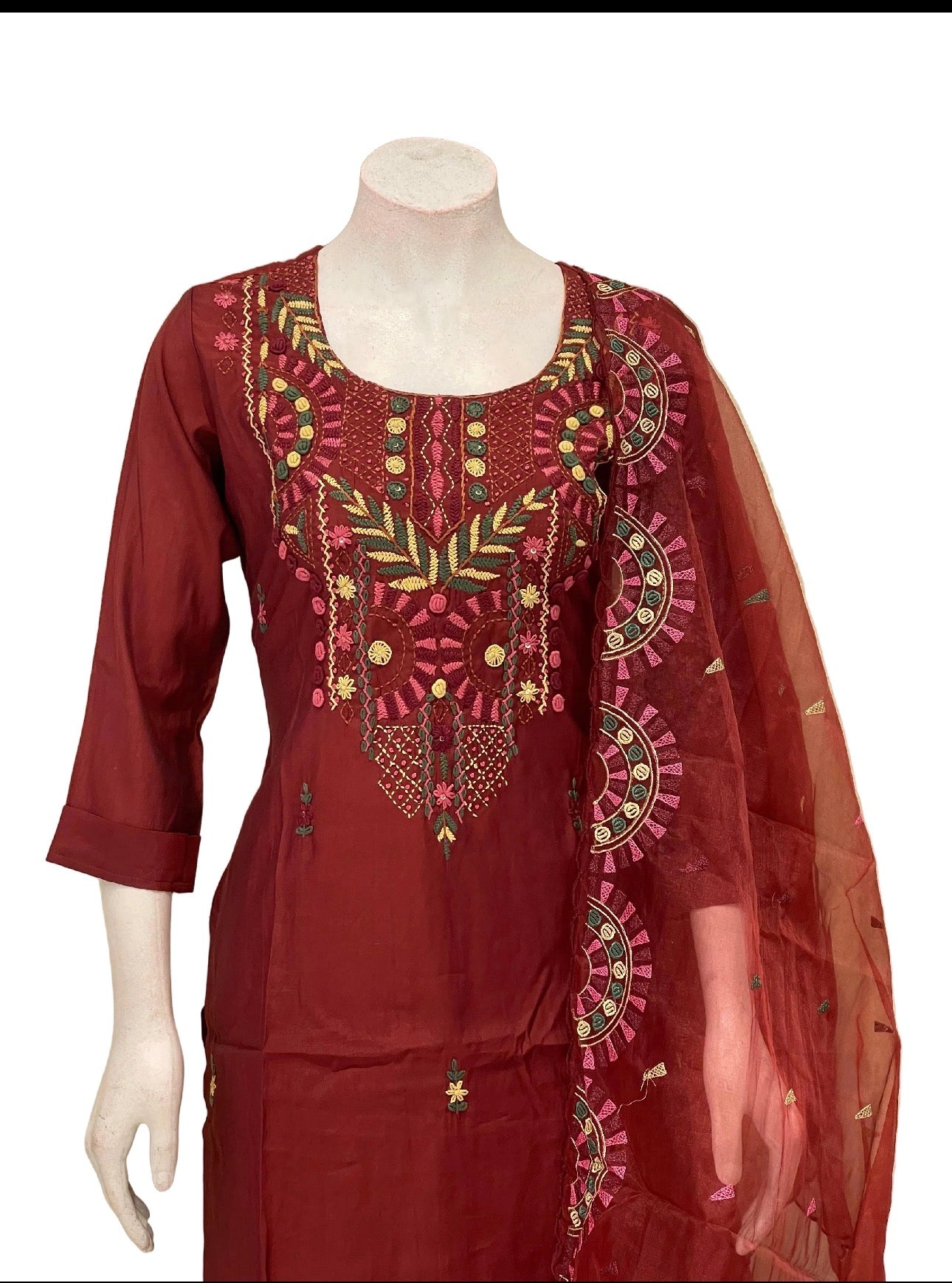 Chanderi thread work suit-