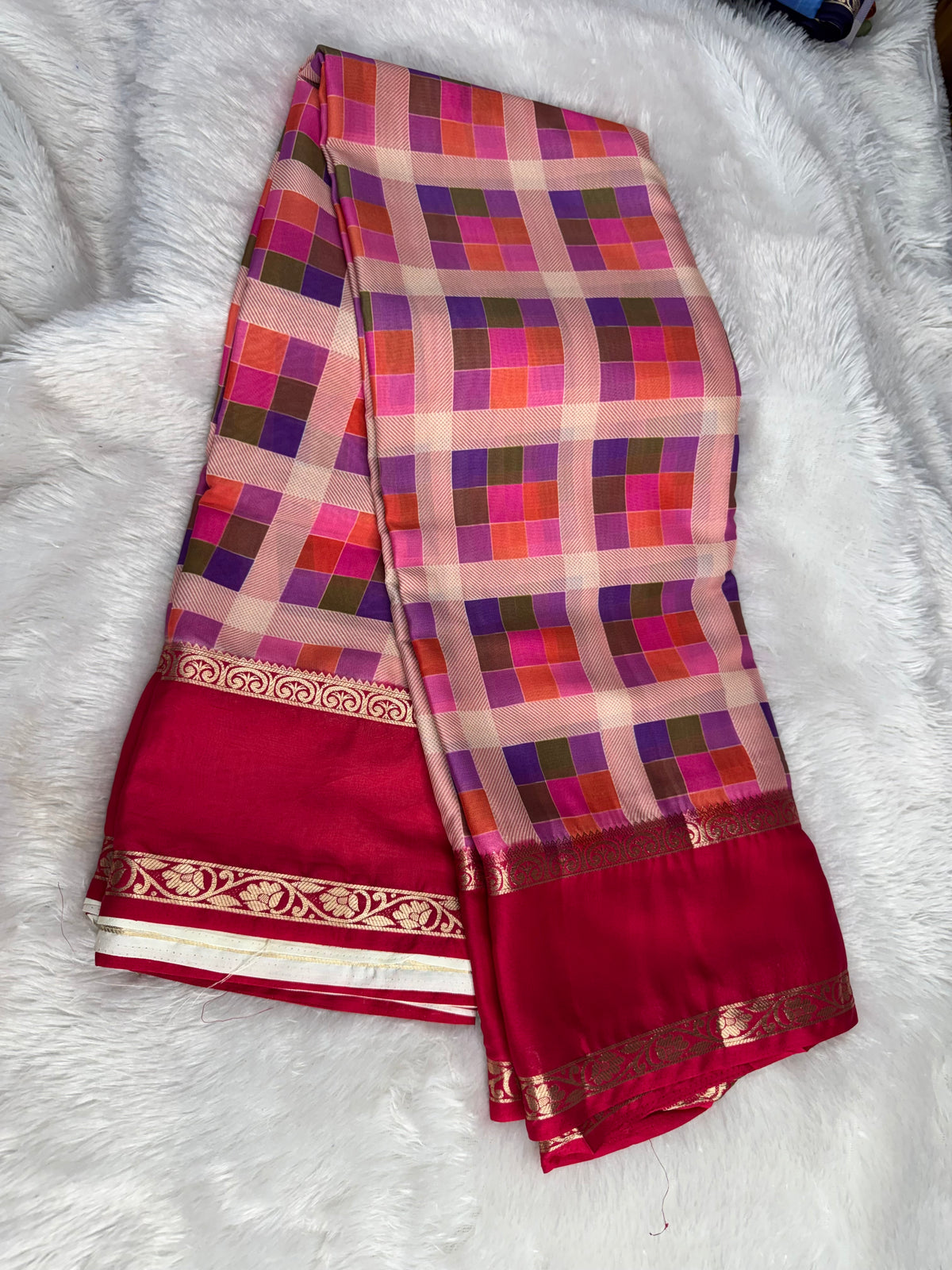 Madras crepe Mysore checks saree-SR1328G