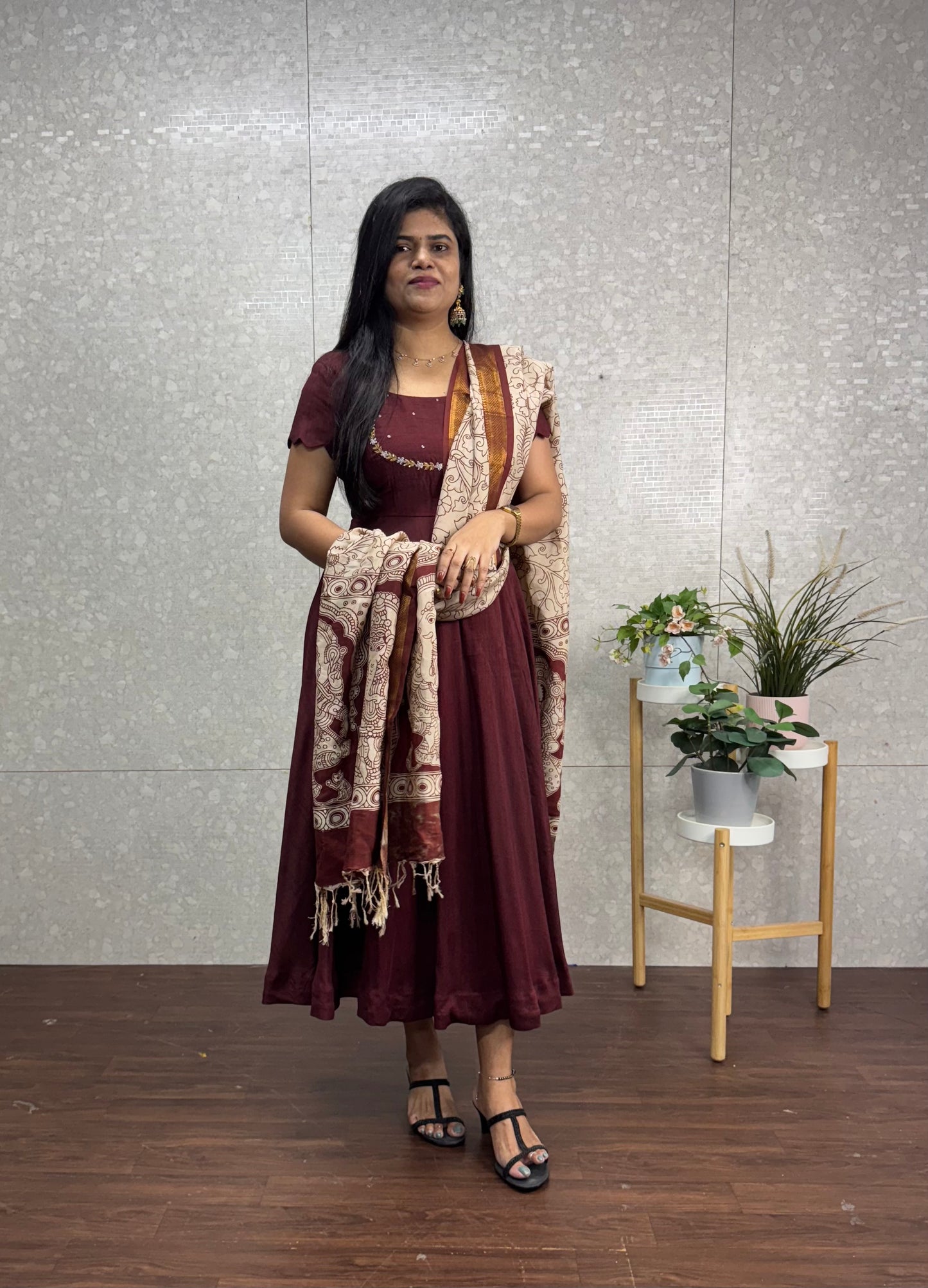 Mangalagiri Kalamkari Anarkali set-SRA017B