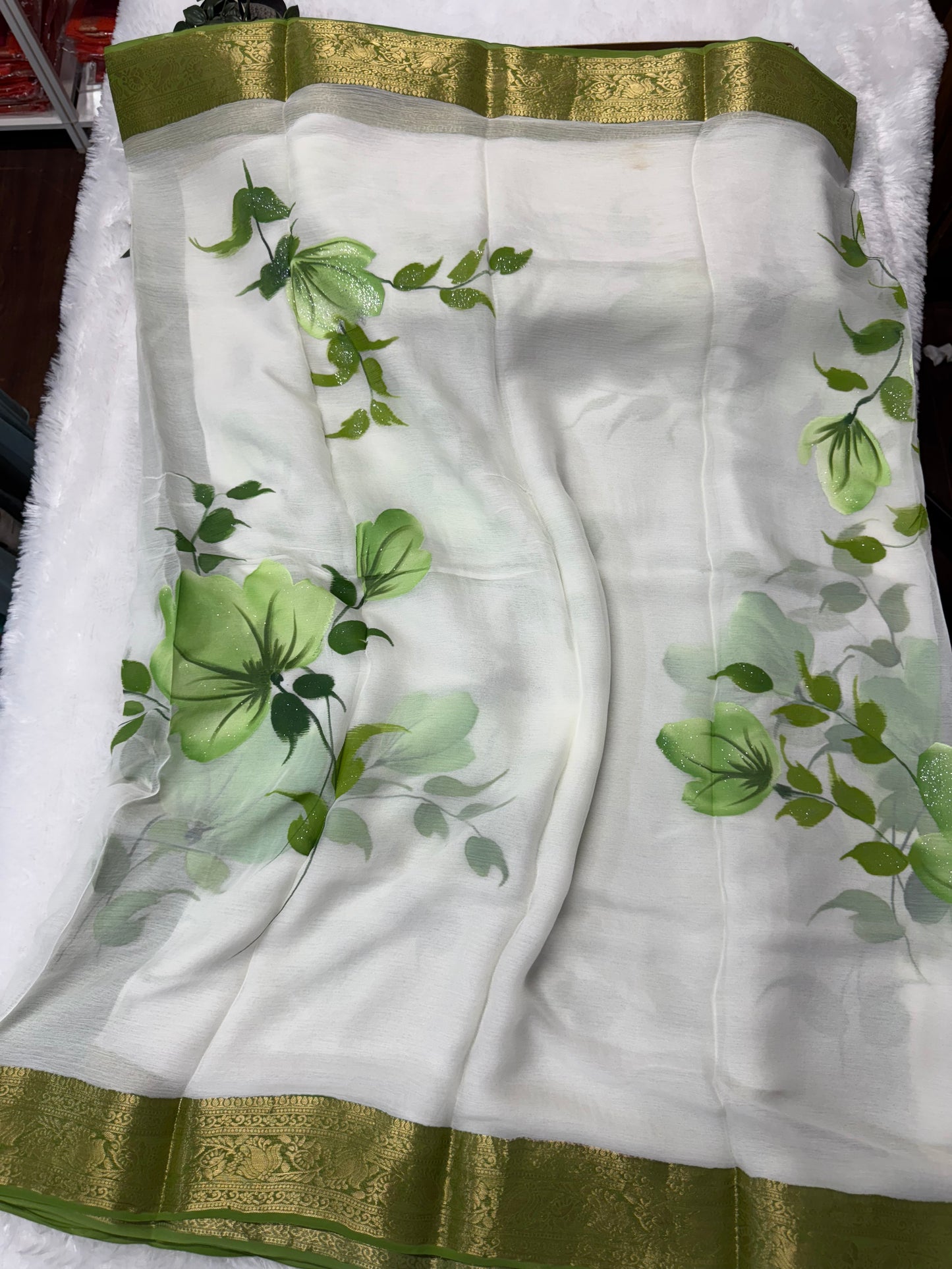 Pure chiffon handpaint saree-SR1015E
