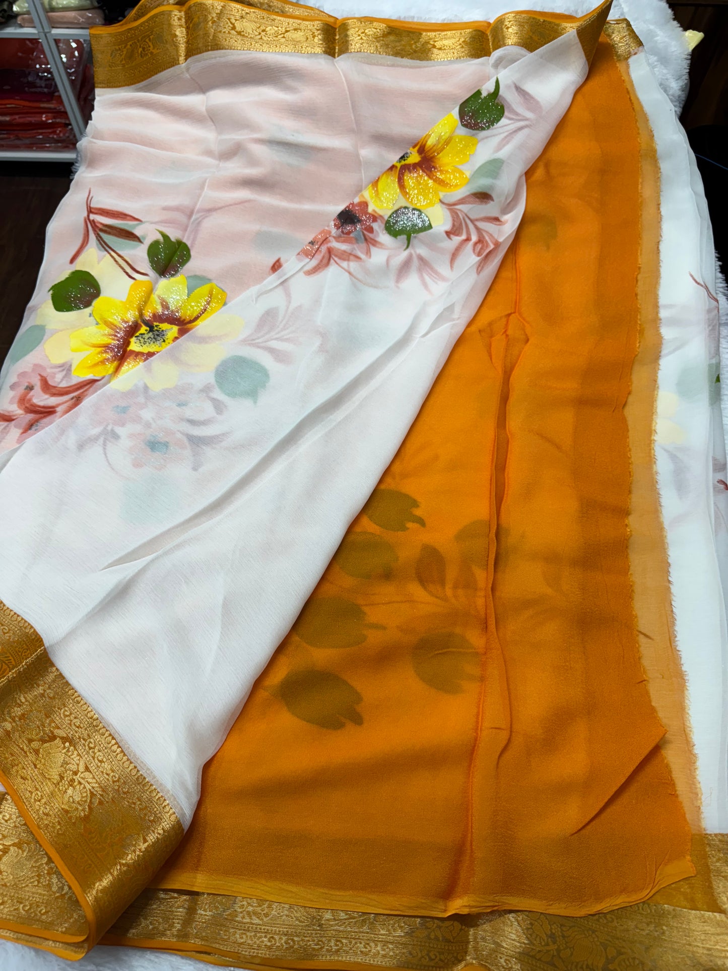 Pure chiffon hand paint saree -SR1015B