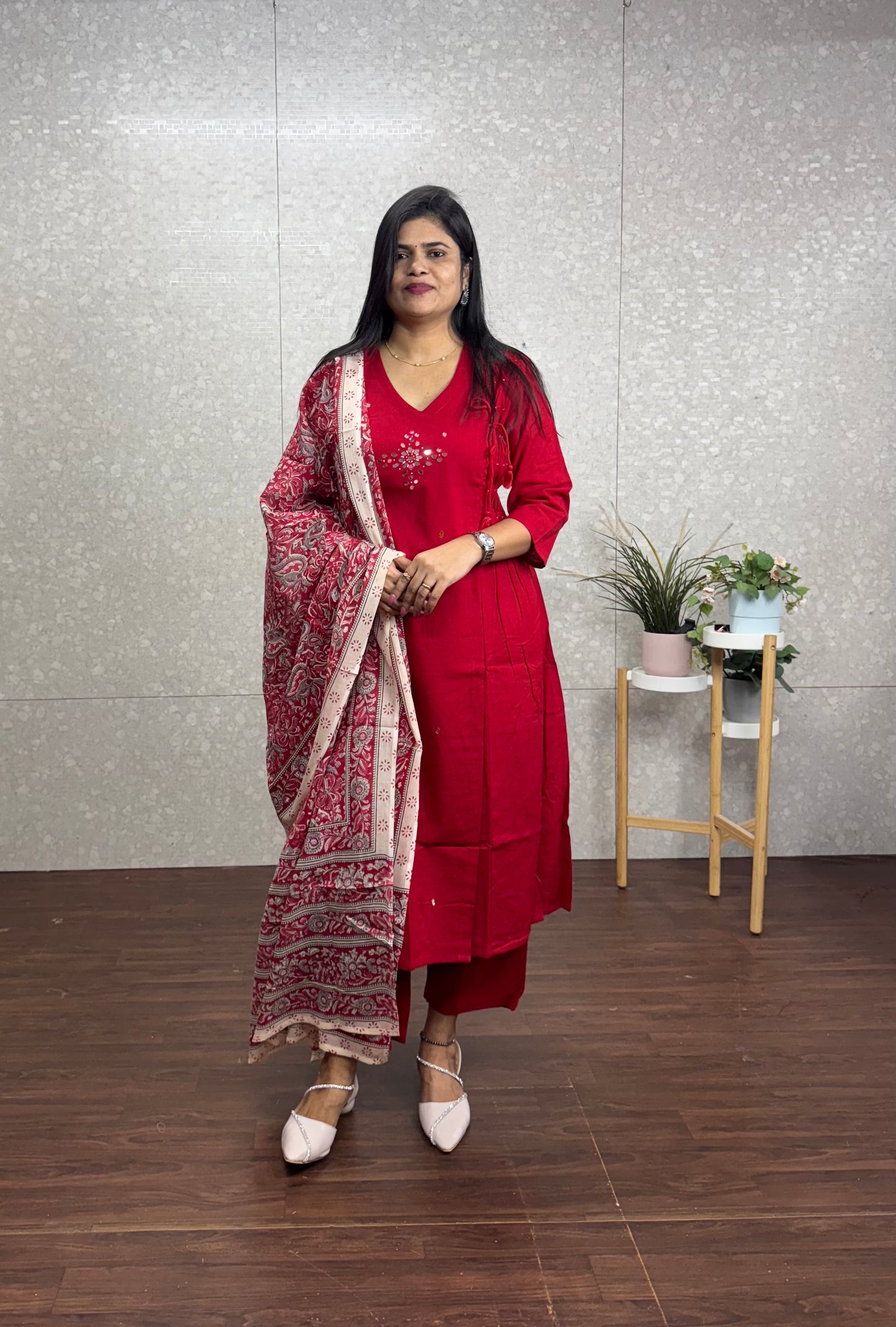 Cotton mirror work suit-SRS043C