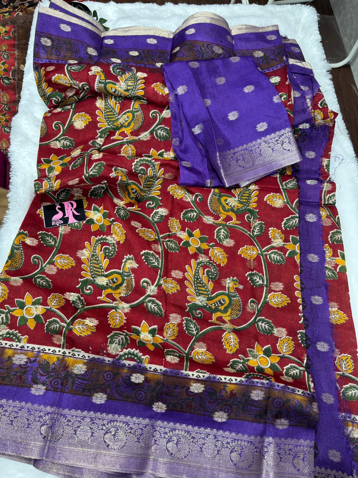 Jute Georget Kalamkari Saree-SR1036B
