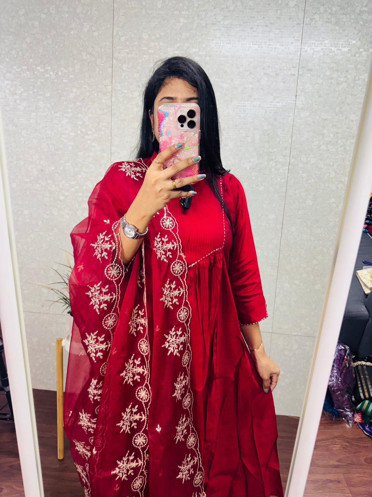 Roman silk Kantha work suit-SRS002
