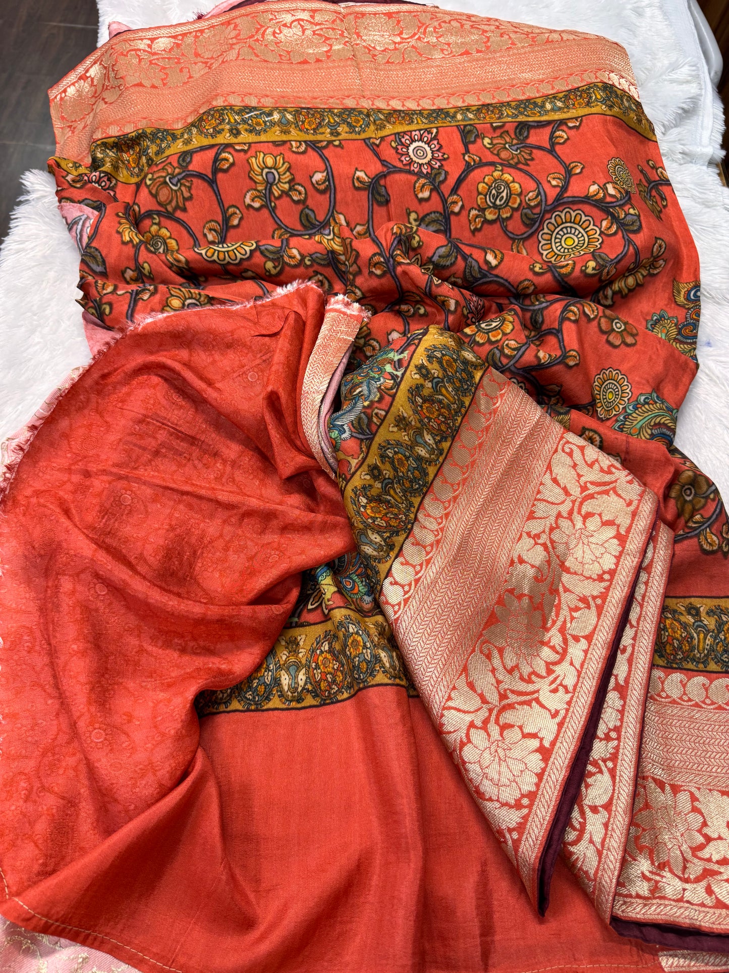 Pure dola silk Kalamkari saree-SR1295A