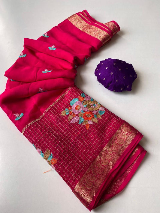 Pure Chinnon embroidery saree-SR1147D