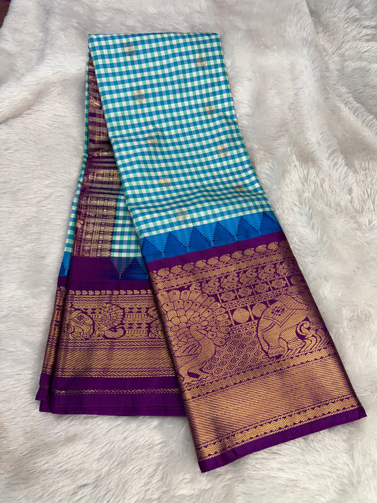 Soft Gadwal madras checks sarees-SR1329D