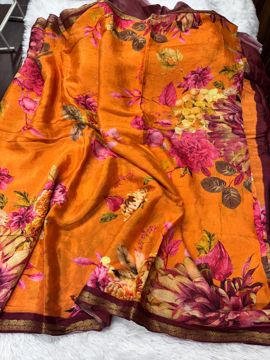 Pure wrinkle  crepe chiffon saree-SR1259A