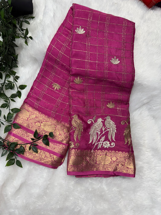 Pure Chinnon zari checks saree-SR1105I