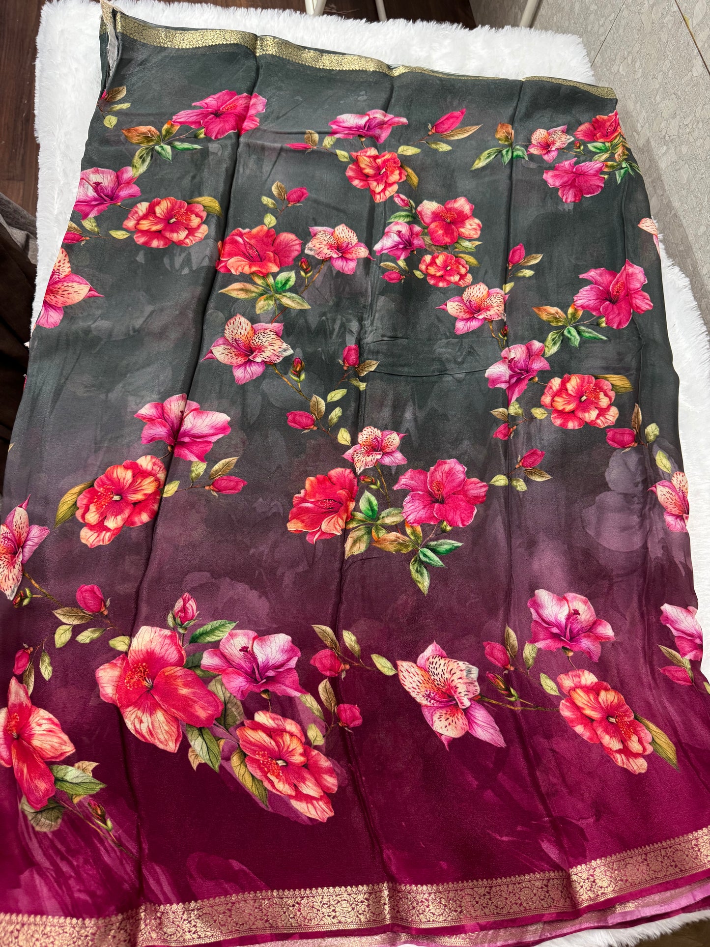 Pure Chinnon Floral Saree