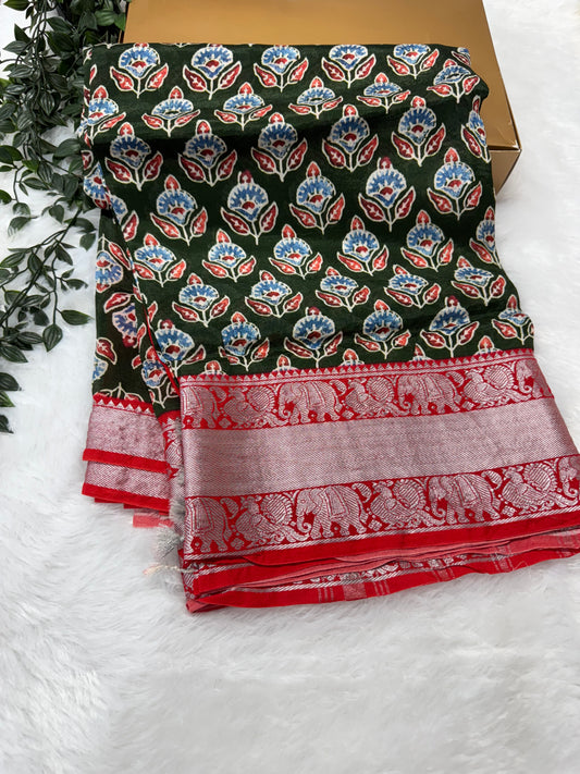 Mangalagiri pattu Ajrakh print saree-SR2022G