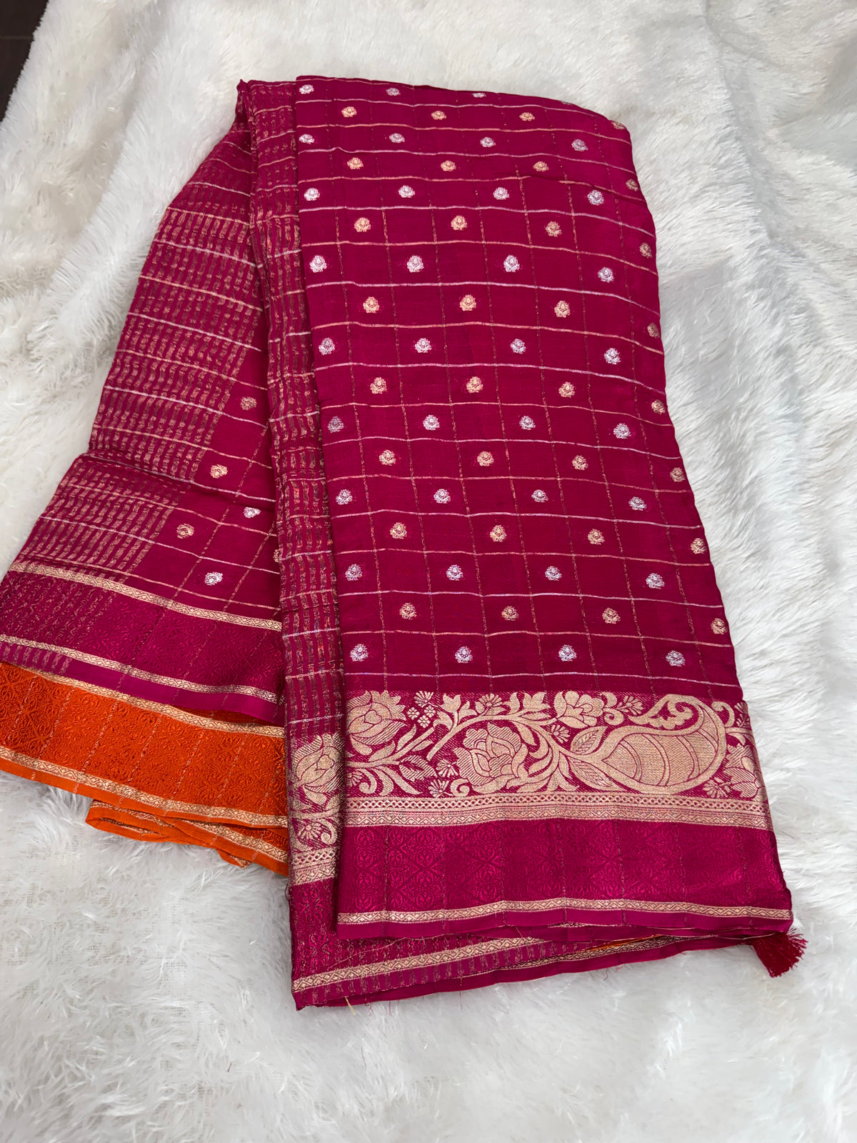 Pure chinnon checks sarees-SR1319E