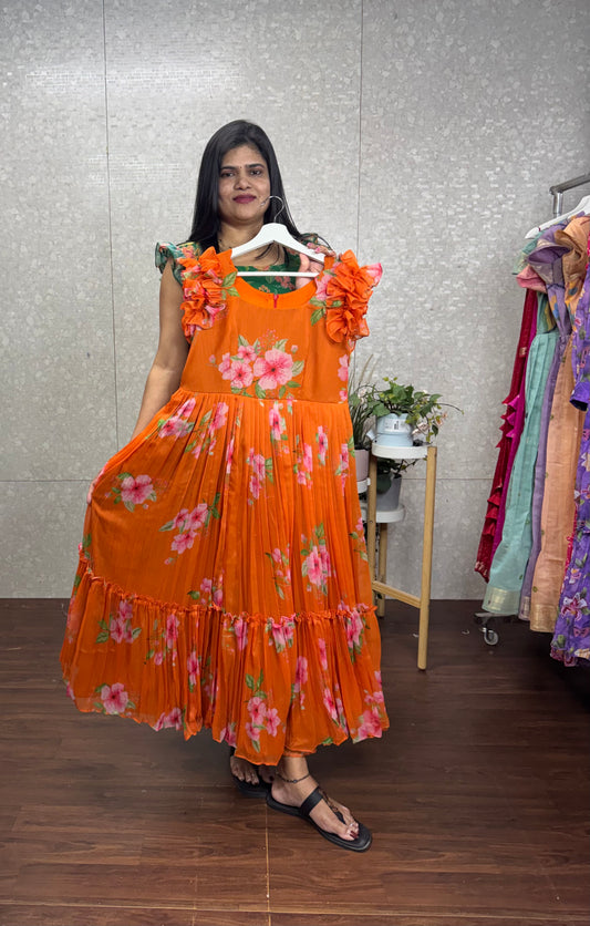Pure Chiffon digital print frock-SRF1050B