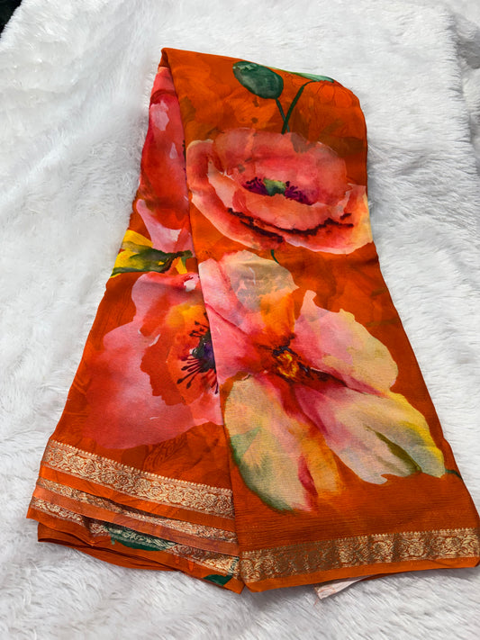 Pure chinnon digital print saree-SR1211F