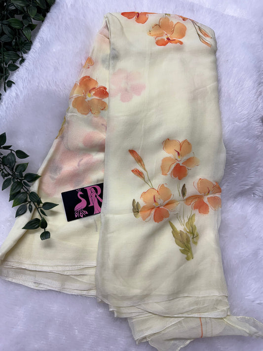 Pure Chinnon handpainted saree-SRS027E
