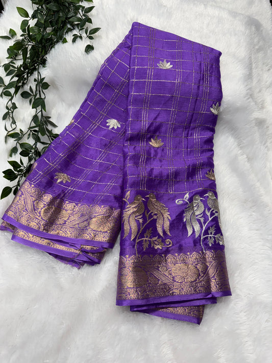Pure chinnon checks saree-SR1105D