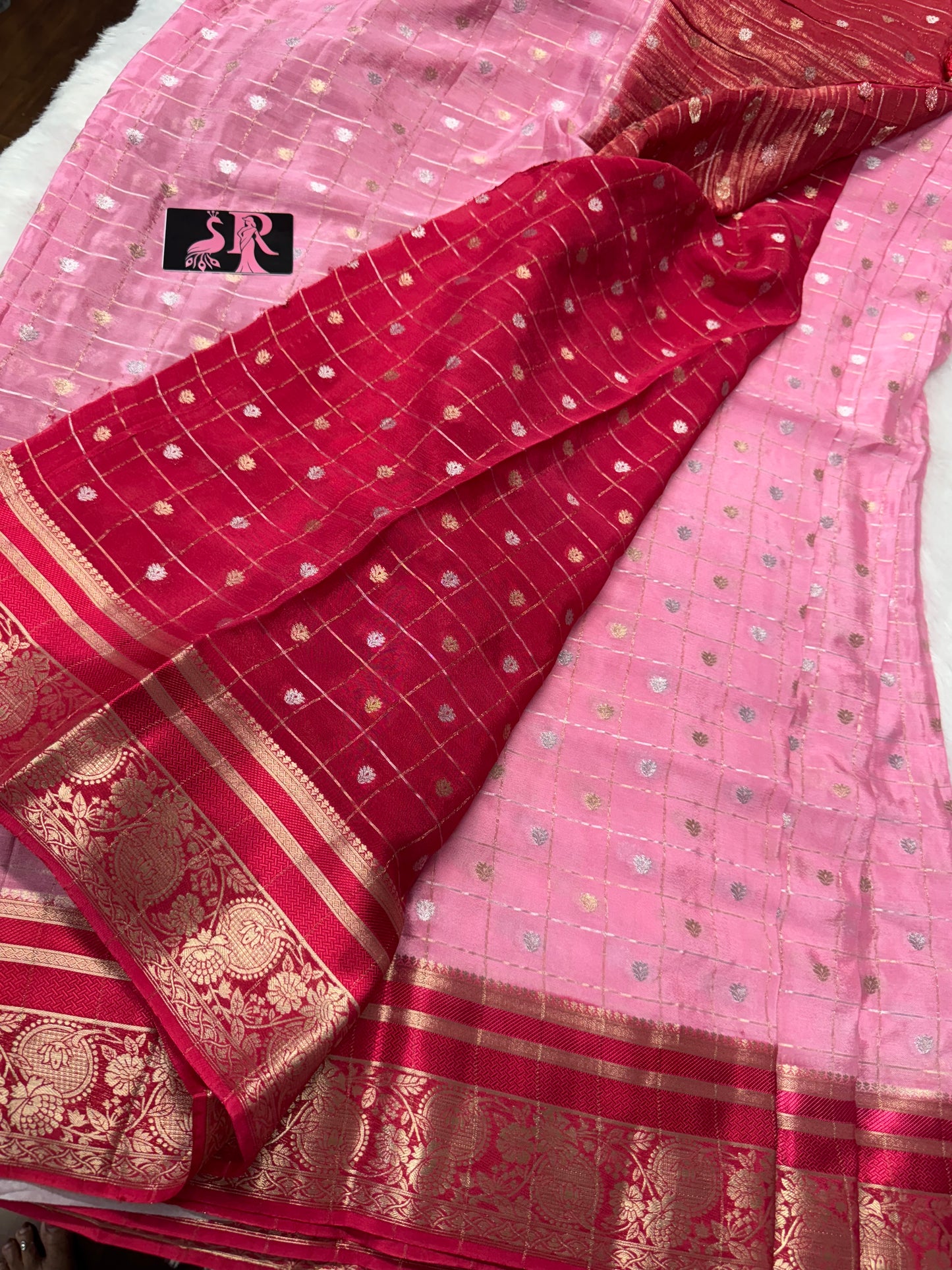 Pure Chinnon zari checks-SR1041J