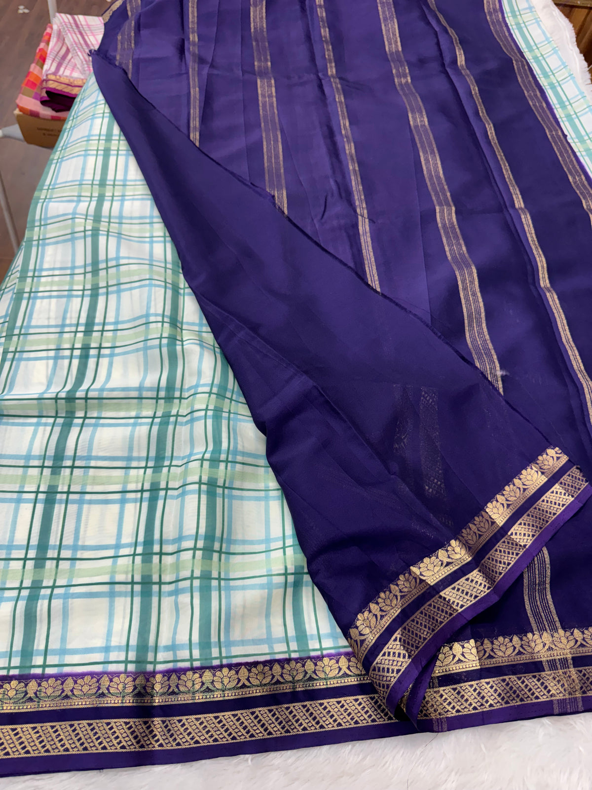 Mysore crepe madras checks saree-SR1327C