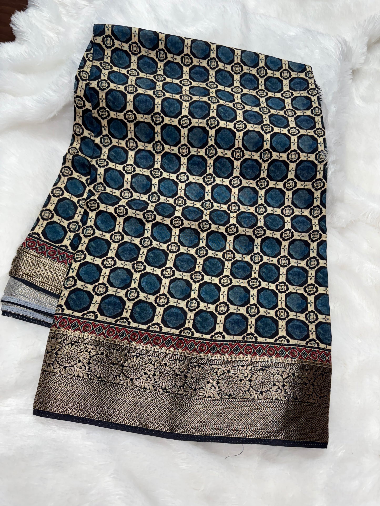 Kanchi crepe silk Ajrakh saree-SR1166C