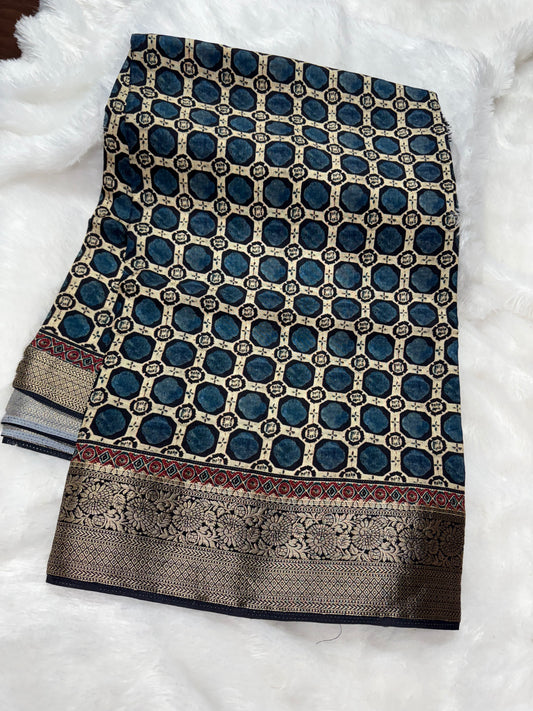 Kanchi crepe silk Ajrakh saree-SR1166C