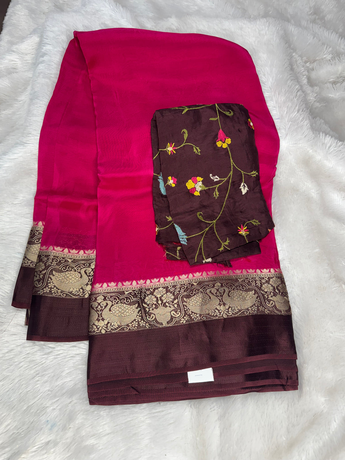 Mysore crepe saree embroidery blouse-SR1326