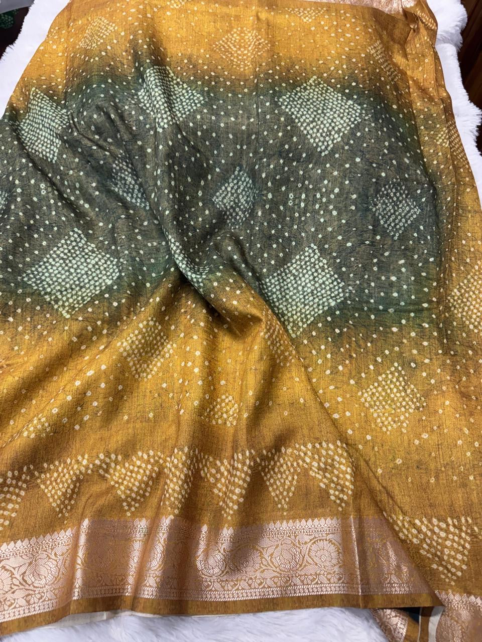 Viscose Tassar bandhini Kalamkari saree-SRCS005