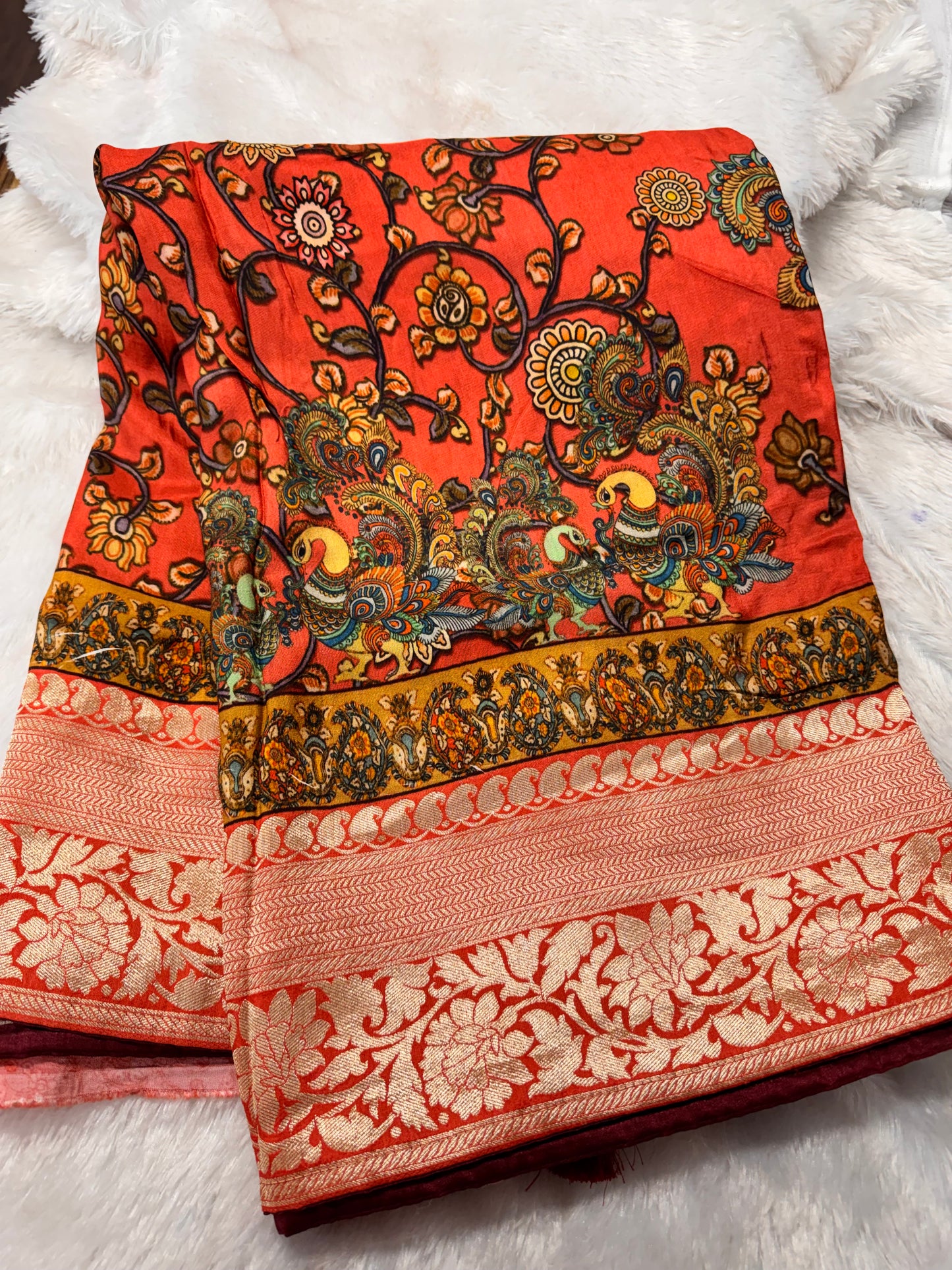 Pure dola silk Kalamkari saree-SR1295A