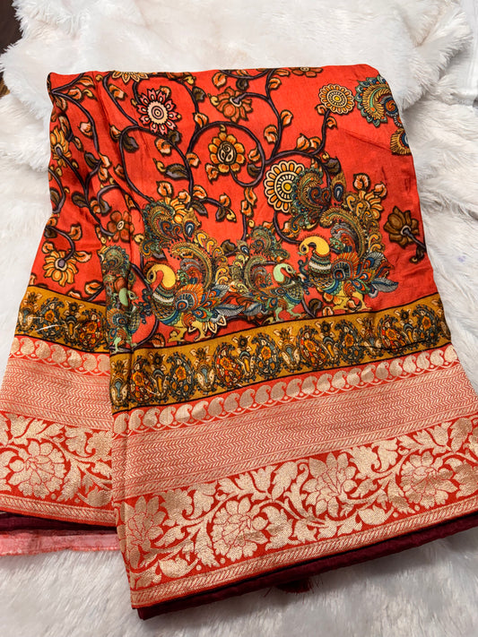 Pure dola silk Kalamkari saree-SR1295A