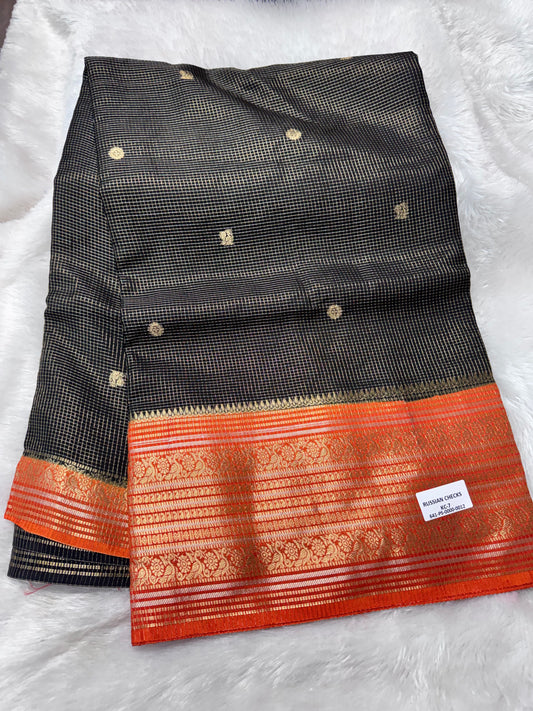 Russian checks vintage saree-SR1265A