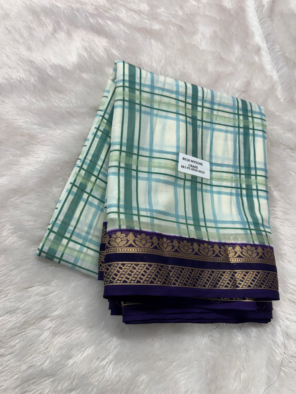 Mysore crepe madras checks saree-SR1327C