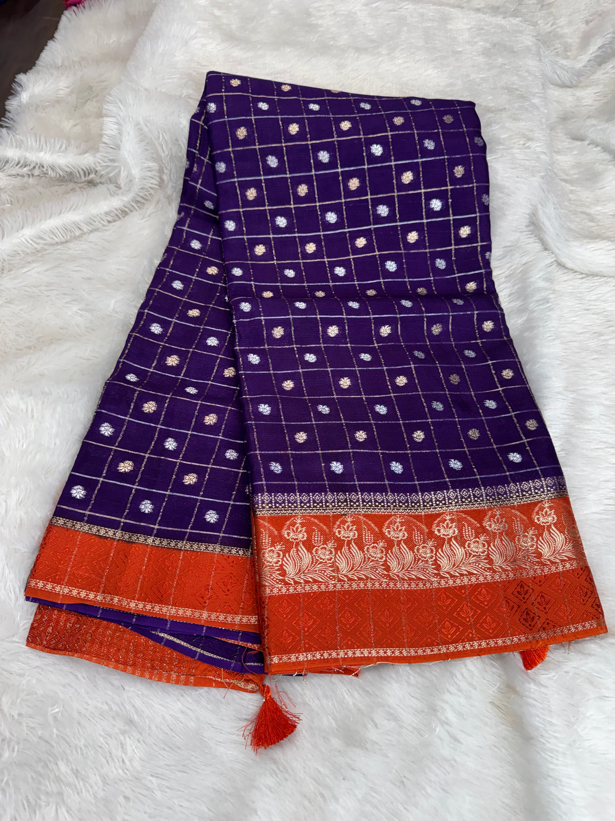 Pure chinnon checks sarees-SR1319D