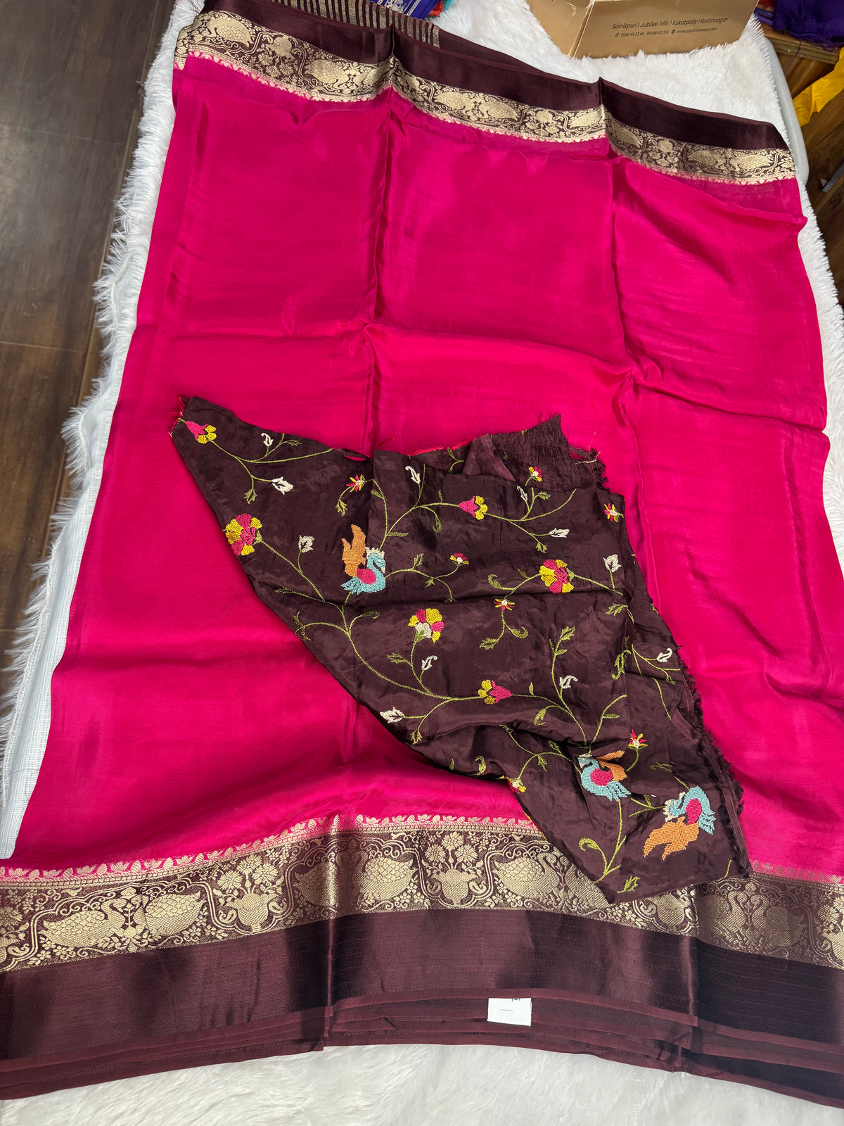 Mysore crepe saree embroidery blouse-SR1326