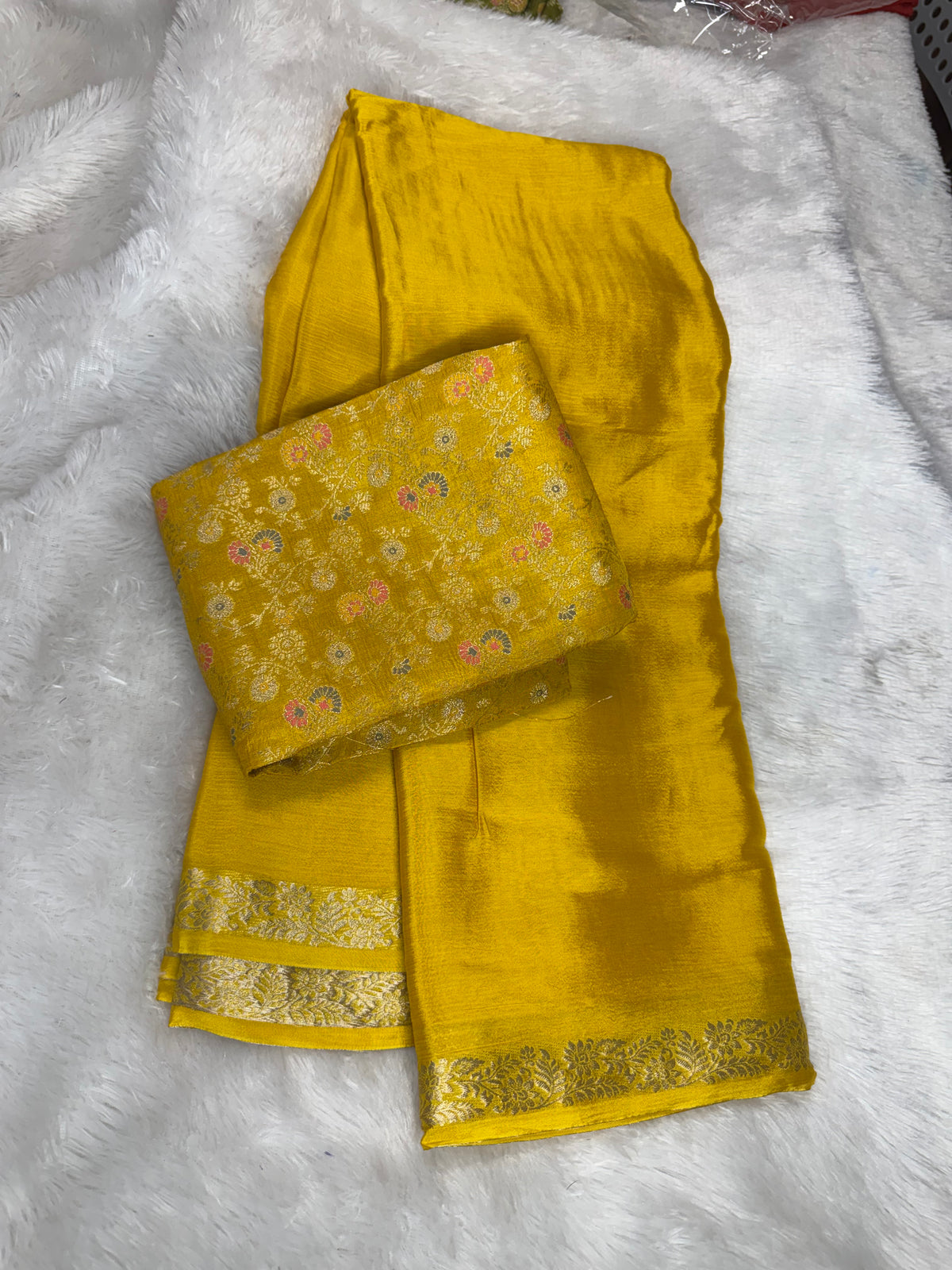 Pure chinnon saree Meena blouse -SR1306B