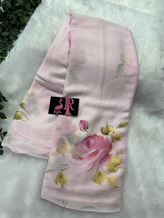 Pure chiffon handpainted saree-SRS027D