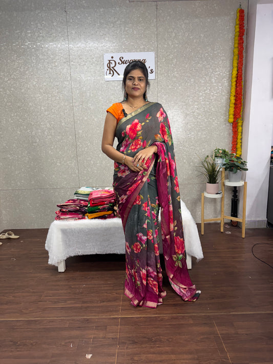 Pure Chinnon Floral Saree