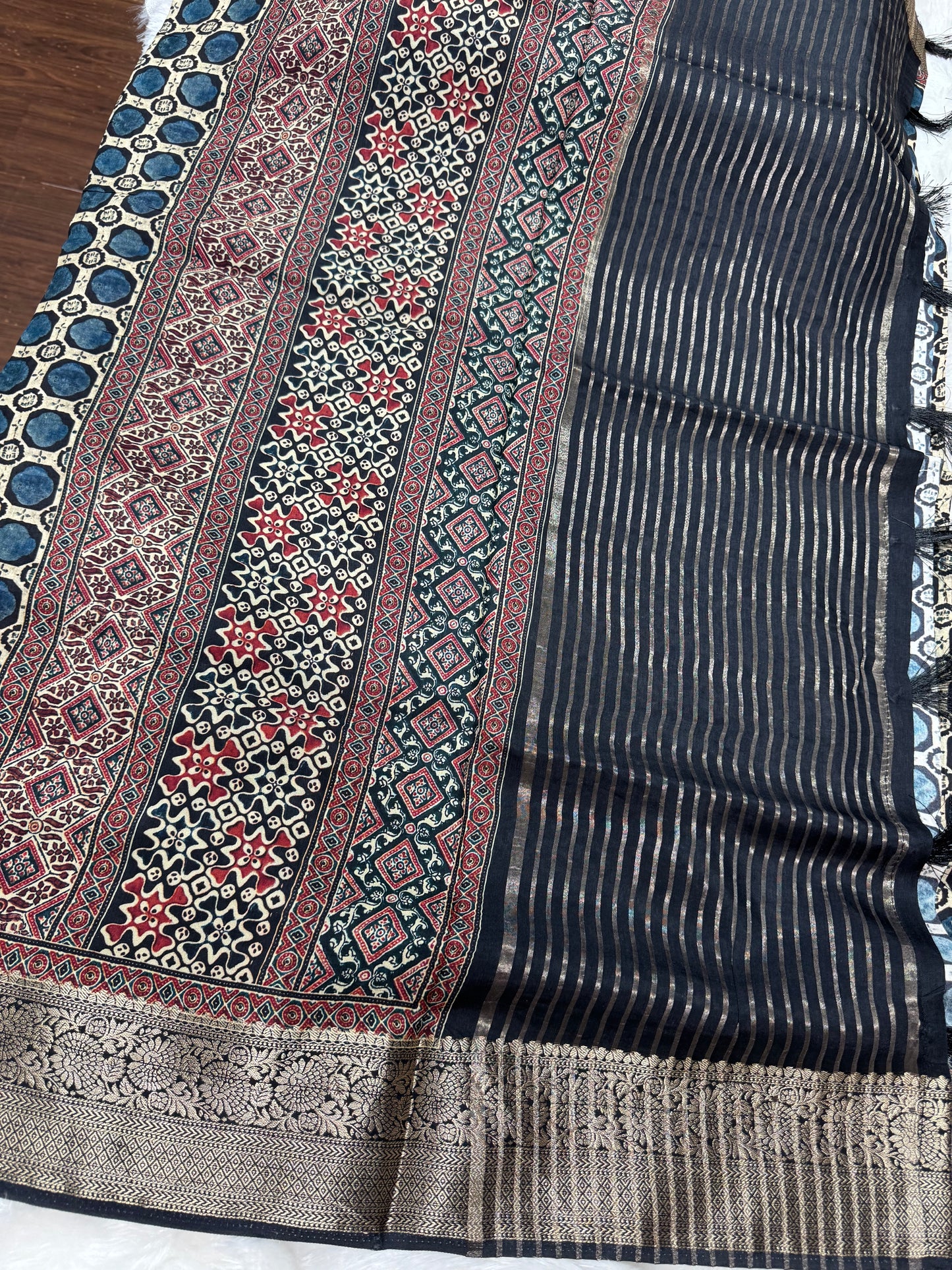 Kanchi crepe silk Ajrakh saree-SR1166C