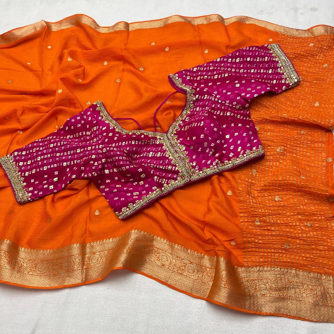 Pure Chinnon Saree with Ready to Wear Blouse-SR1005A
