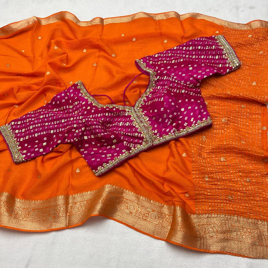 Pure Chinnon Saree with Ready to Wear Blouse-SR1005A