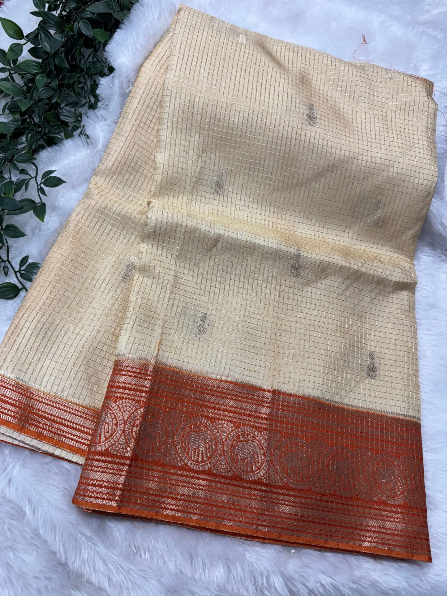 Vintage checks Mysore Georget saree-SR1174J