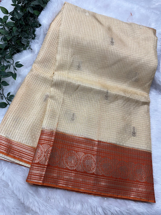 Vintage checks Mysore Georget saree-SR1174J