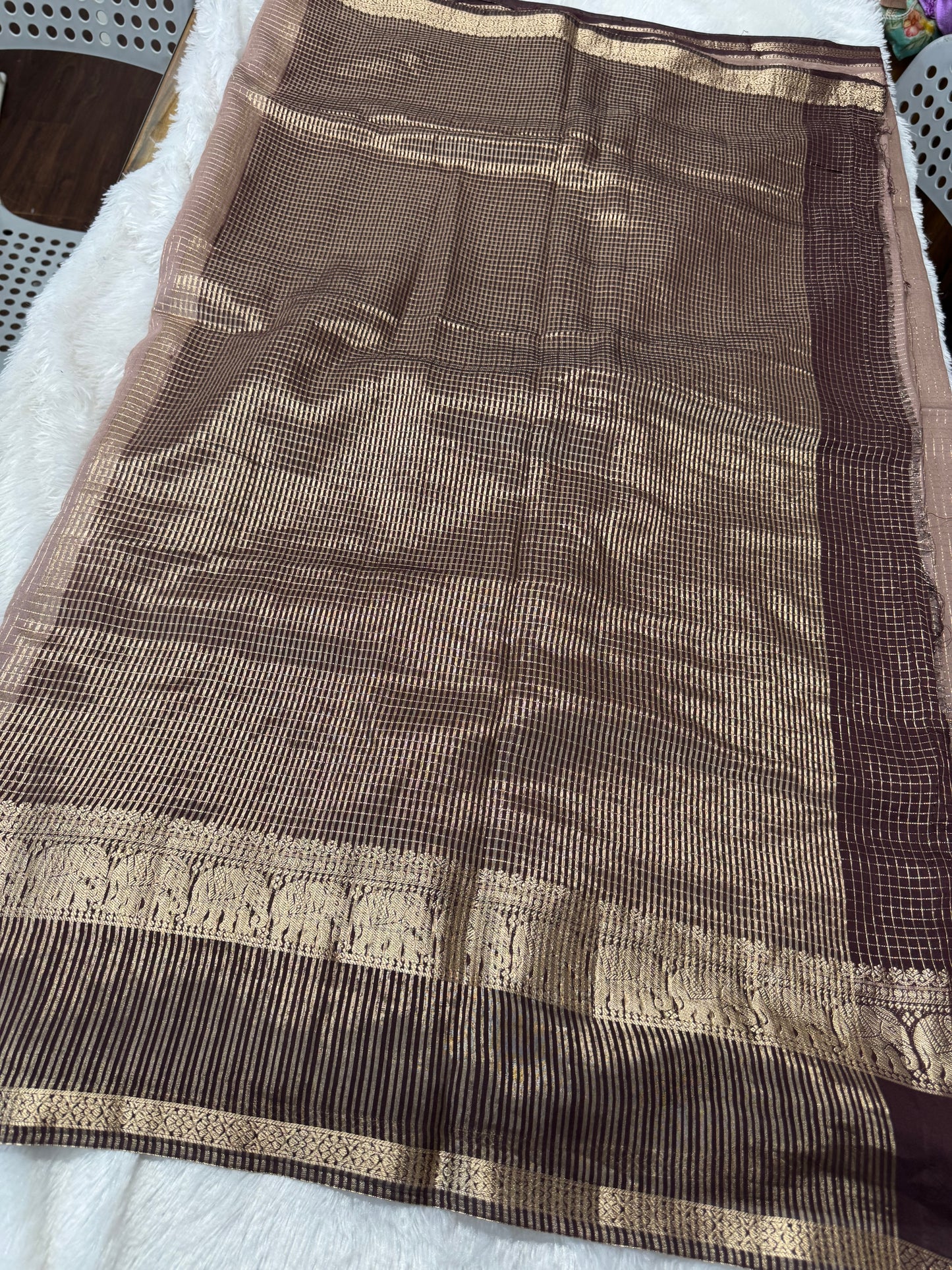 Vintage georget checks saree-SR1242D