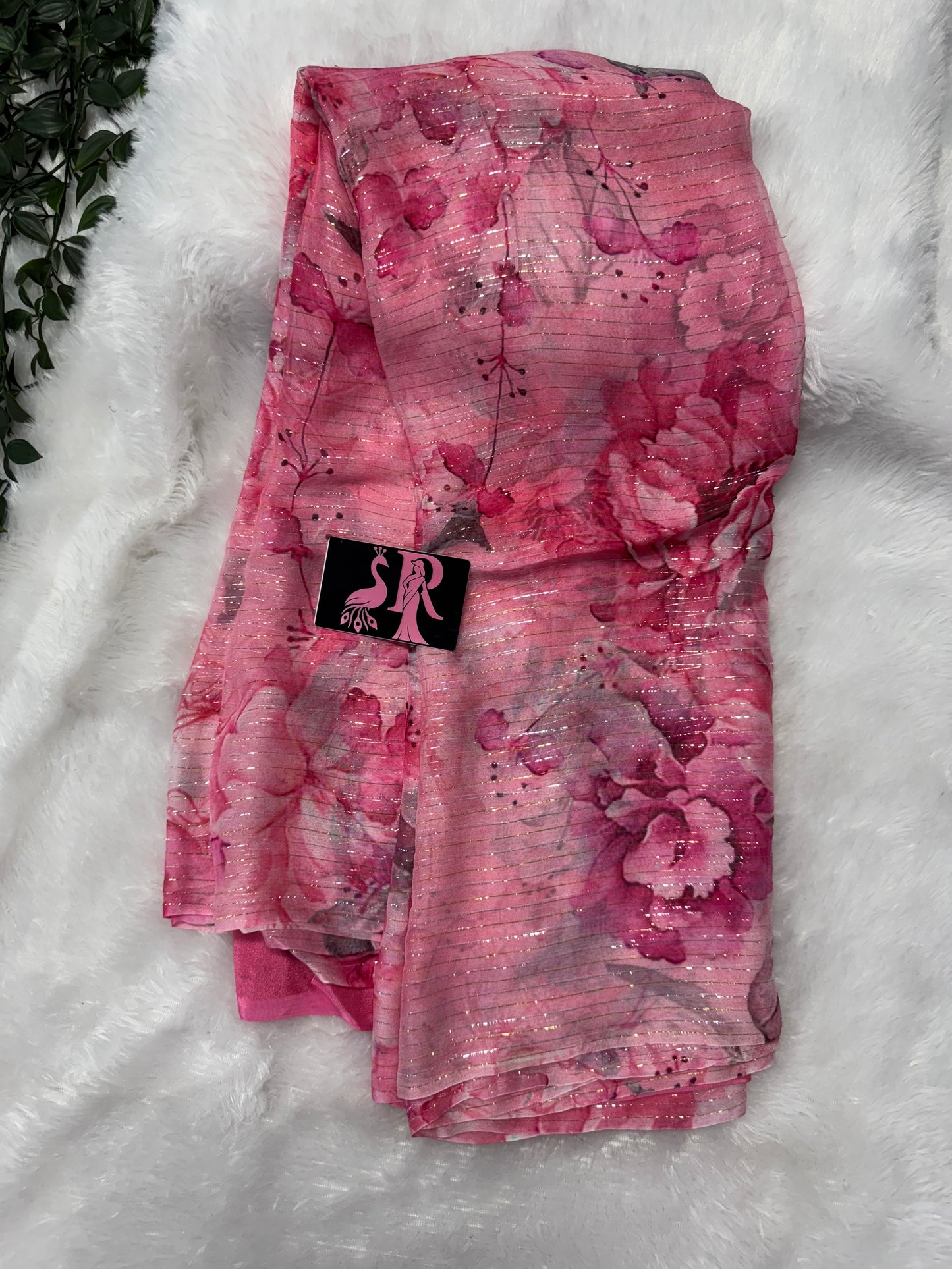 Pure chiffon zari lines-SRS025A