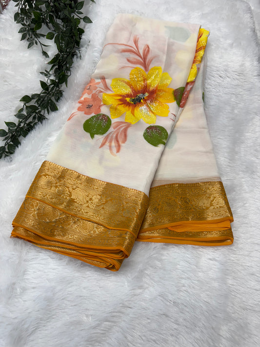 Pure chiffon hand paint saree -SR1015B