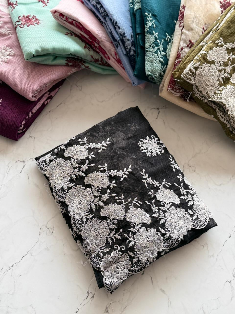 Kota Doria Embroiderd Saree-SR1239M