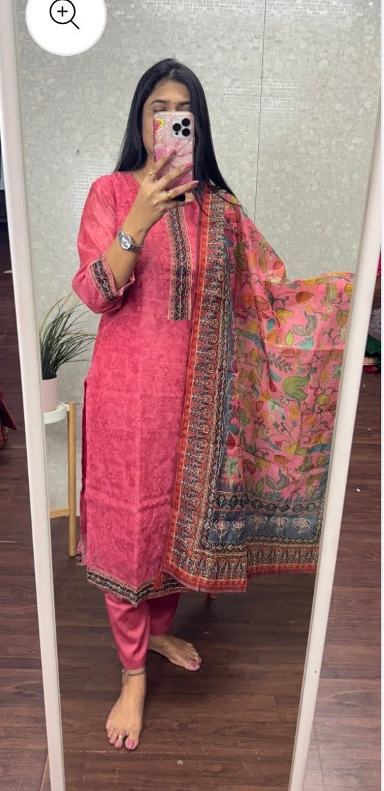 Chanderi Kantha work suit-SRL009